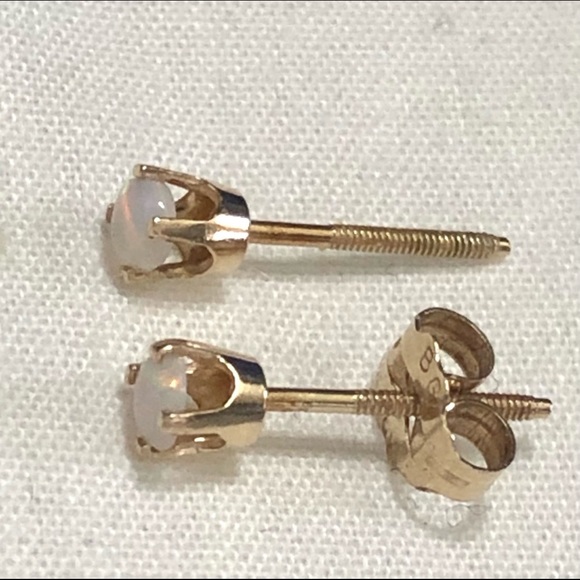 14KT GOLD & GENUINE ROUND OPAL YOUTH GIRLS  EARRINGS - Picture 11 of 15